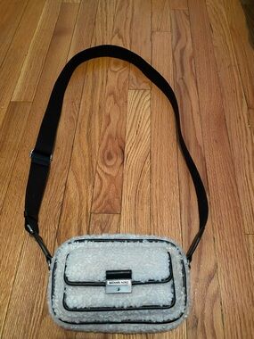 MICHAEL KORS Cream Faux Shearling Messenger with Black Trim
